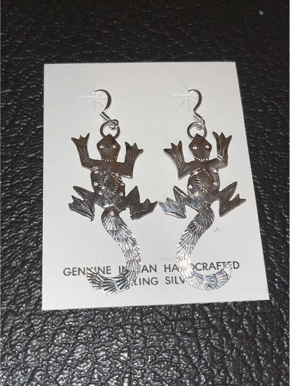 Navajo handmade sterling silver lizard gecko earrings